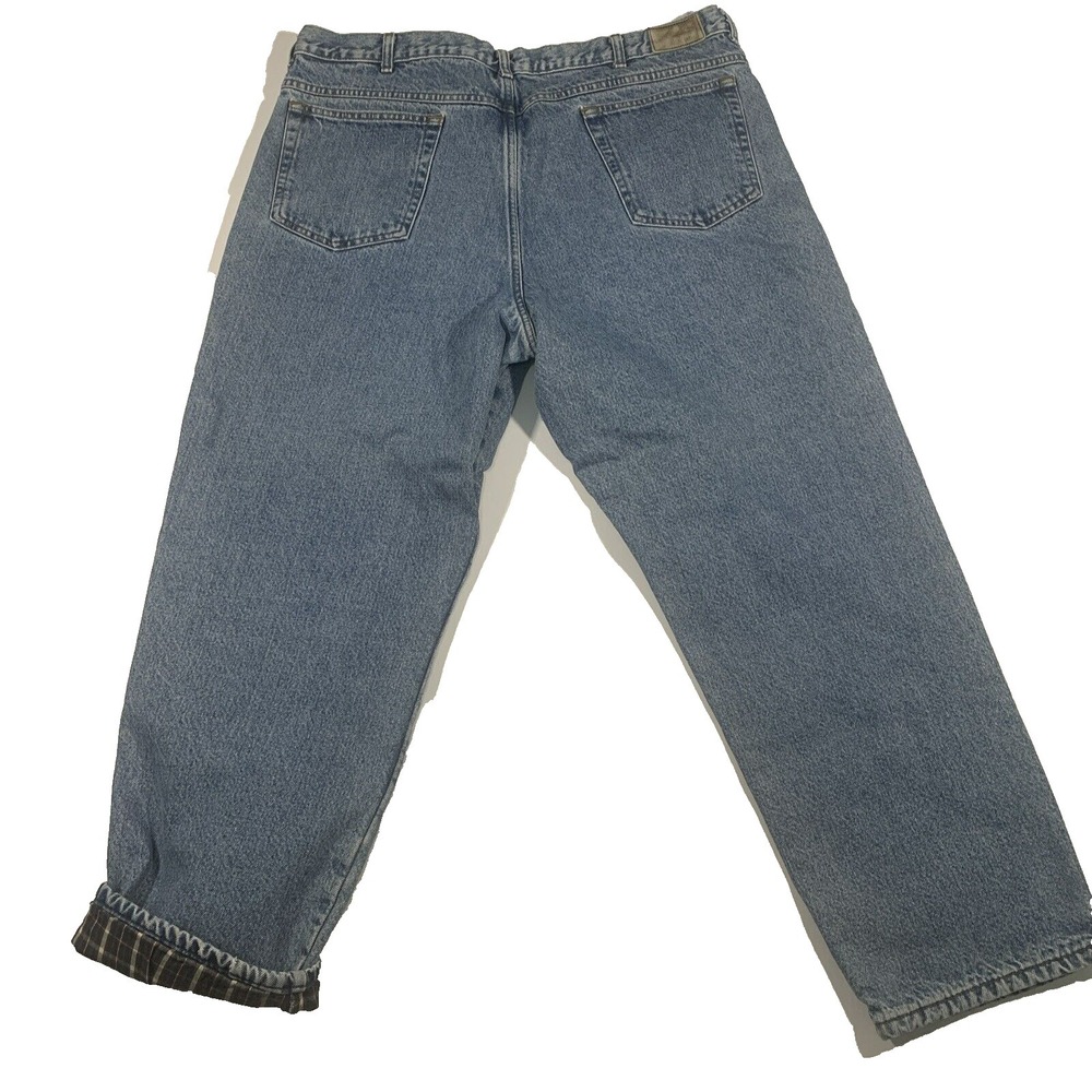 LL Bean Double L Classic Fit Flannel Lined‎ Jeans Mens 42x30 Blue Denim Plaid - Picture 2 of 9